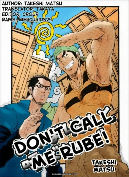 Shirtless man in green headband flexes bulging muscles while man in blue shirt strokes his chest