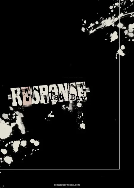 Black background with RESPONSE 1st Day text and white cum splatters across, comicspornxxx.com at bottom