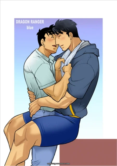 Shunpei Nakata in dark hoodie lifts and kisses another man, one hand gripping his ass through blue shorts.