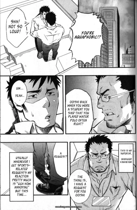 Dominant man pins aquaphobic male against city window, forcing wet oral sex while whispering shh