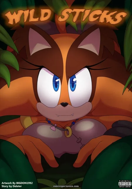 Anthro fox in tight purple top squeezing big tits with both hands, blue eyes glaring