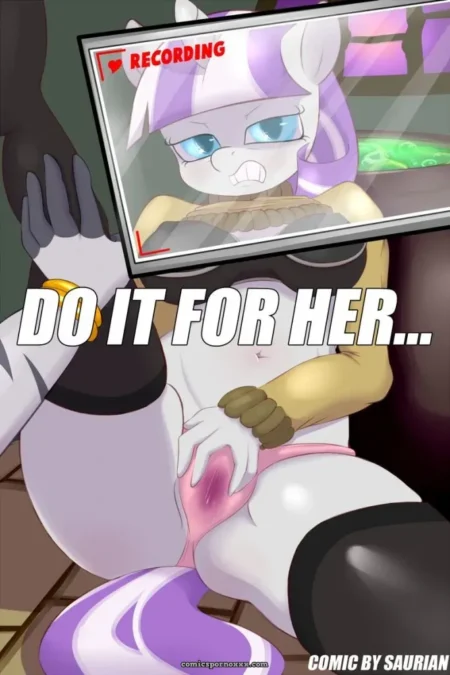 Violet-white saurian gropes breasts and exposed pink vulva beneath recording screen with DO IT FOR HER text