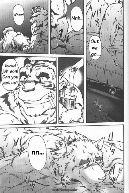 Wolf's ass gaped from fucking, another strokes cock saying good job son can you get up, mechanical device nearby