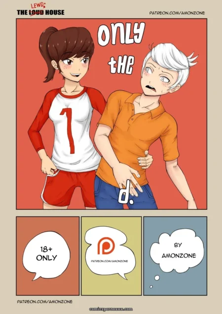 Athletic figure in red sports shorts grinds against orange-shirted man’s crotch as his hand enters her shorts for Only The D.