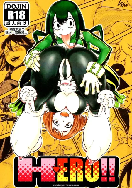 Green-haired woman holds orange-haired woman upside down, face buried in huge black breasts, white panties exposed