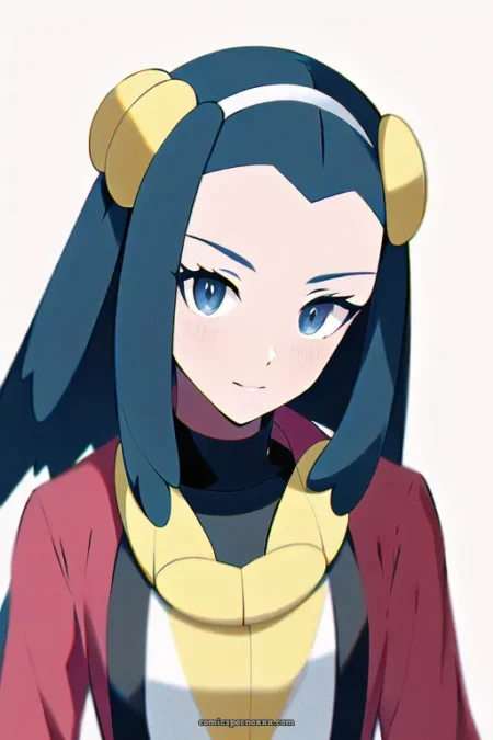 The image depicts a Pokémon trainer with long dark hair, yellow hair accessories, and a red and yellow outfit.