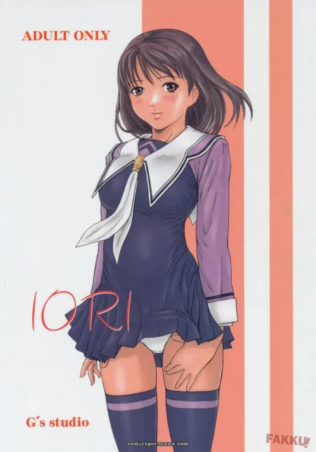 Iori in tight school uniform skirt hiked up exposing white underwear bare thighs thigh-high socks against orange stripes