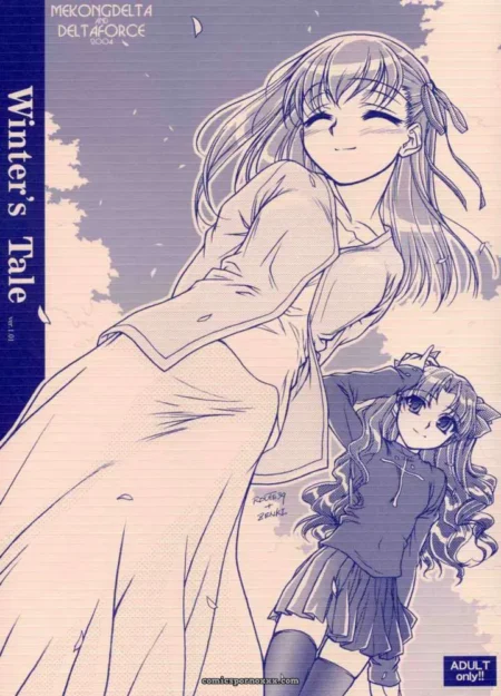 Two women: tall in open coat leaning close to shorter one, short skirt revealing thighs, explicit intimate contact, NSFW content.