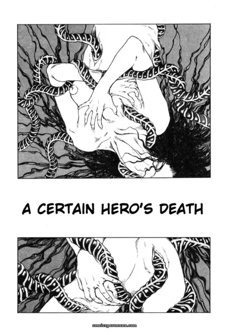 Striped tentacles bind nude figure, forcing oral sex while hands grip chest and neck in explicit manga panel