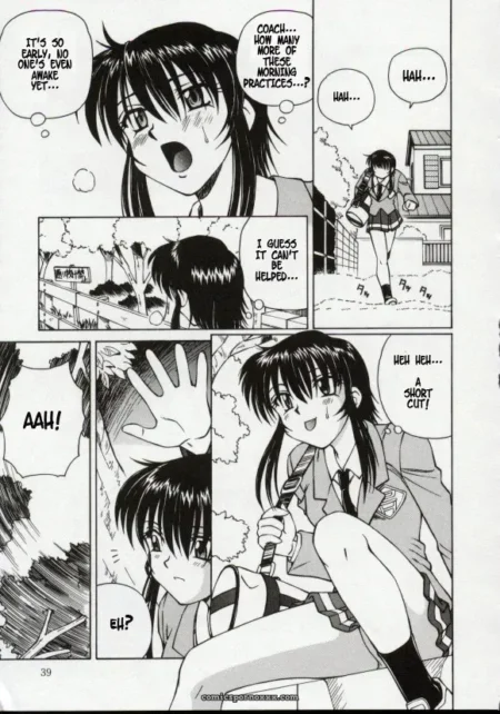 Woman in school uniform spreads legs, revealing wet pussy, moaning into hand with skirt hiked up